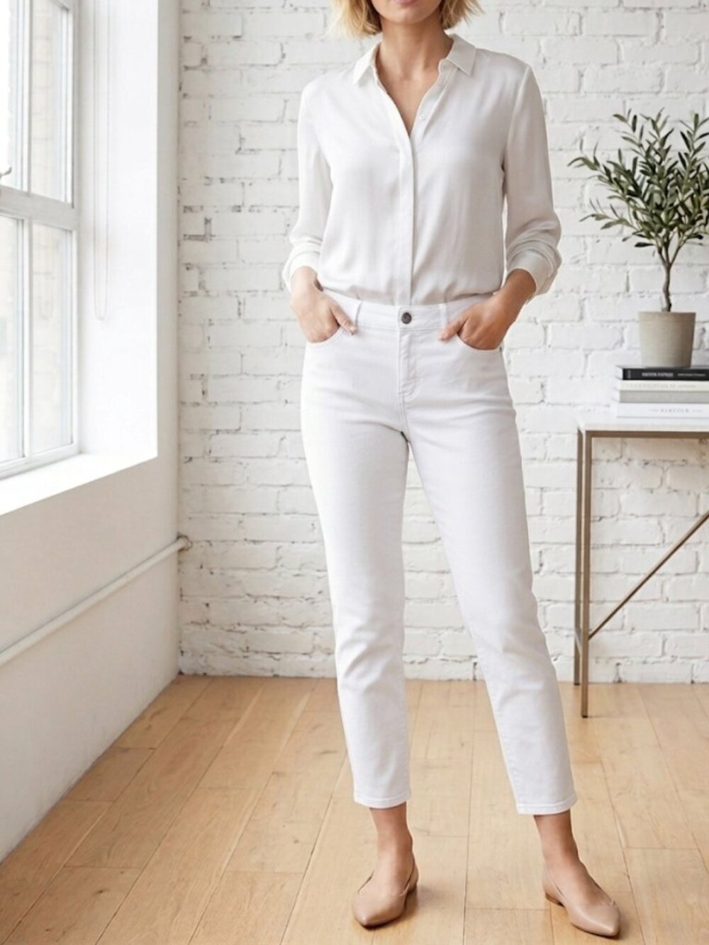White House Black Market The Slim Crop Jeans White Size 4